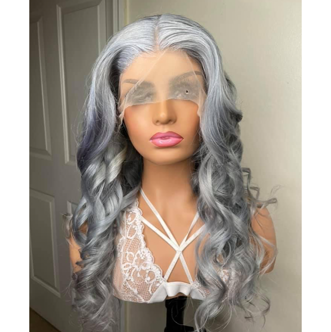 Custom Brazilian Lace Frontal Wig (Hand Curls, Custom Silver)