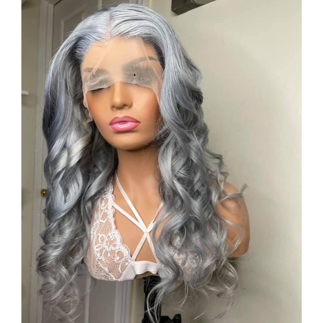 Custom Brazilian Lace Frontal Wig (Hand Curls, Custom Silver)
